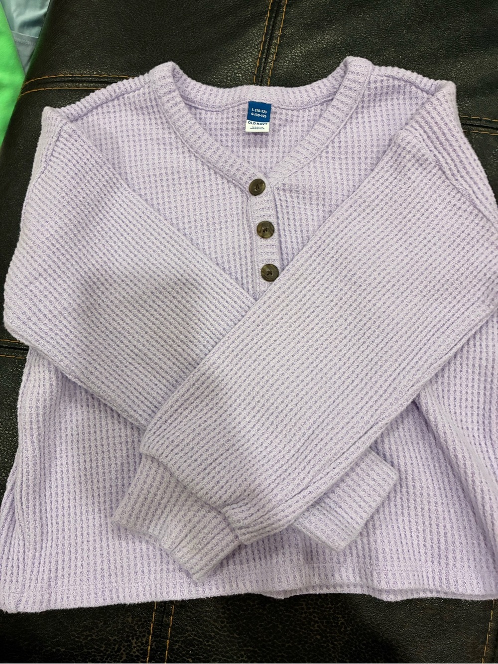 Old Navy Light Lavender Waffle Henley Sweater